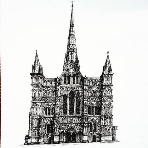 Cathedral Sketch, Salisbury Cathedral, Sketch Pen, Salisbury, Pen Drawing, Cologne Cathedral, Hobbies, Illustration Art, Sketch