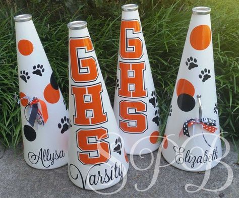 Cheer Megaphone 25 LOTS of colors to choose from Custom | Etsy Cheer Megaphone Designs, Cheer Megaphone Designs Ideas, Megaphone Designs, Cheer Crafts, Cheerleading Megaphones, Cheer Box, Cheer Season, Cheer Banquet, Sideline Cheer