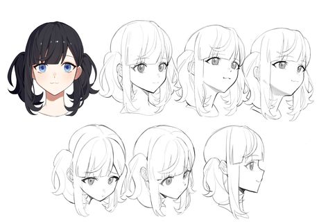 Drawing Hair Tutorial, Anime Face, 얼굴 드로잉, Drawing Heads, Art Manga, 캐릭터 드로잉, Different Angles, Anime Drawings Tutorials, 영감을 주는 캐릭터