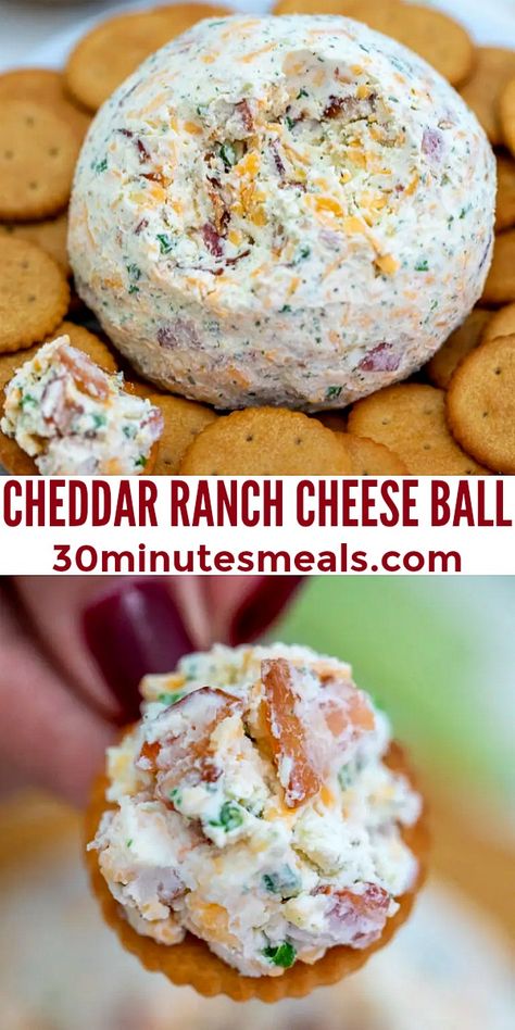 Cheddar Ranch Cheese Ball, Ranch Cheese Ball, Cheese Ball Recipes Easy, Appetizers Ideas, Cheese Ball Recipe, Holiday Appetizer, Best Appetizer Recipes, Cheese Ball Recipes, Thanksgiving Appetizers