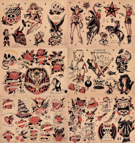 NeedfulThingsByMatt - Etsy Canada Traditional Tattoo Flash Sheets, Sailor Jerry Flash, Sailor Jerry Tattoo Flash, Vintage Style Tattoos, Traditional Tattoo Old School, Pin Up Girl Tattoo, Sailor Jerry Tattoos, Art Flash, Vintage Sailor