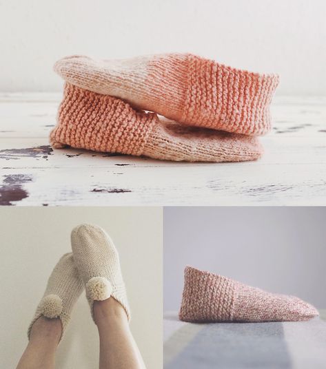 House Slippers Pattern, Simple Slippers, Arm Knitting Blanket, Knitted Slippers Pattern, House Simple, Slippers Pattern, Knitted Wit, Fabric Yarn, How To Purl Knit