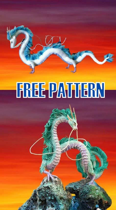 Haku Crochet Pattern Free, Amagarumi Patterns Free, Dragon Amigurumi Free Pattern, Haku Dragon, Amigurumi Dragon, Crochet Dragon Pattern, Crochet Disney, Pola Amigurumi, Crochet Dragon