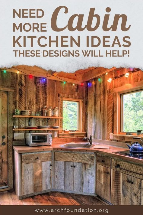 Need More Cabin Kitchen Ideas? These 40+ Designs Will Help! Hunting Camp Ideas Cabin Kitchen, One Room Cabins Interior, Retro Cabin Kitchen, Log Cabin Small Kitchen, Log Cabin Kitchen Remodel, Small Cabin Interiors Kitchen, Log House Kitchen Ideas, Log Cabin Kitchen Ideas Small, Cabin Kitchen Design Ideas