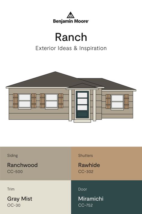 Ranch Style House Colors Exterior Paint, Ranch Style Home Exterior Colors, Tan Ranch House Exterior Color Schemes, Ranch House Exterior Colors Paint Ideas, Ranch Style Homes Exterior Colors, Ranch House Exterior Colors, Mid Century Paint Colors, Exterior Paint Color Palette, Monterey House