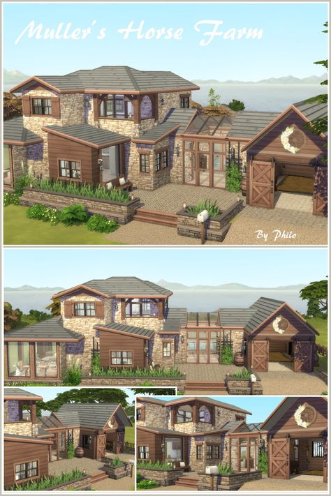 Sims 4 Wrap Around Porch, Sims 4 Rustic Farmhouse, Fancy Country House, Sims Farmhouse Layout, Ranch Style Homes Sims 4, Horse Ranch House Floor Plans, Sims 4 Modern Ranch House, Sims 4 Country House Floor Plans, Sims 4 Map Layout