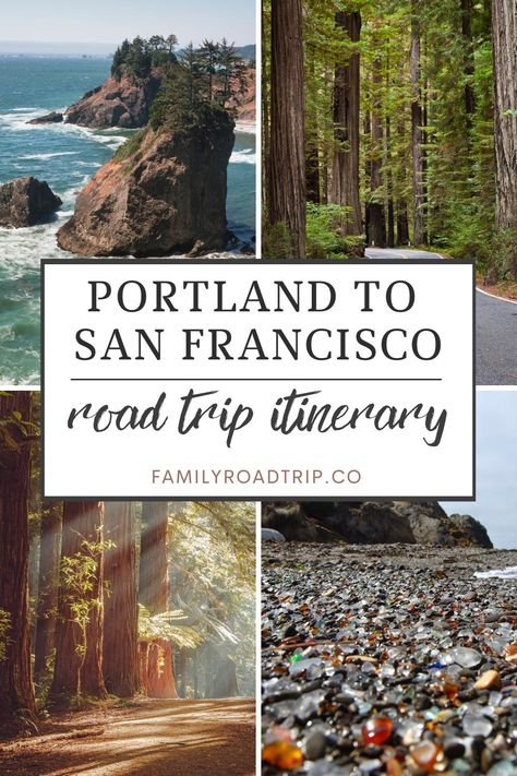 Exciting road trip stops and route planning tips for driving from Portland to San Francisco. Plan a family road trip from Portland, Oregon, to San Francisco, California. Coastal drive tips and suggested return itinerary through central Oregon for a fascinating journey through the Pacific Northwest | Portland to San Francisco by cr | Family road trip experts at familyroadtrip.co Oregon To California Road Trip Pacific Coast, Driving The Pacific Coast Highway, Honeymoon Road Trip Usa, California To Oregon Road Trip, Pacific Coast Highway Road Trip Itinerary, West Coast Driving Trip, West Coast Train Trip, Northern California Road Trip Itinerary, Pacific Coast Highway Road Trip Map