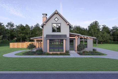 Craftsman House Plan 40916 with 3 Beds, 3 Baths, 2 Car Garage Elevation Modern Farm House, Porch Plans, Side Porch, Contemporary Style Homes, Craftsman Style House Plans, Open Space Living, Contemporary House Plans, Bedroom House Plans, Farmhouse Plans