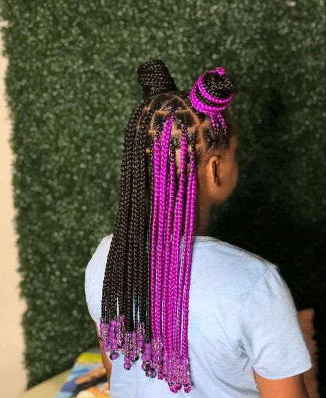 @luvkayaa Box Braids For Kids, Purple Box Braids, Crochet Braids For Kids, Kids Box Braids, Lil Girl Hairstyles, Braided Bun Hairstyles, Girls Natural Hairstyles, Braids With Beads