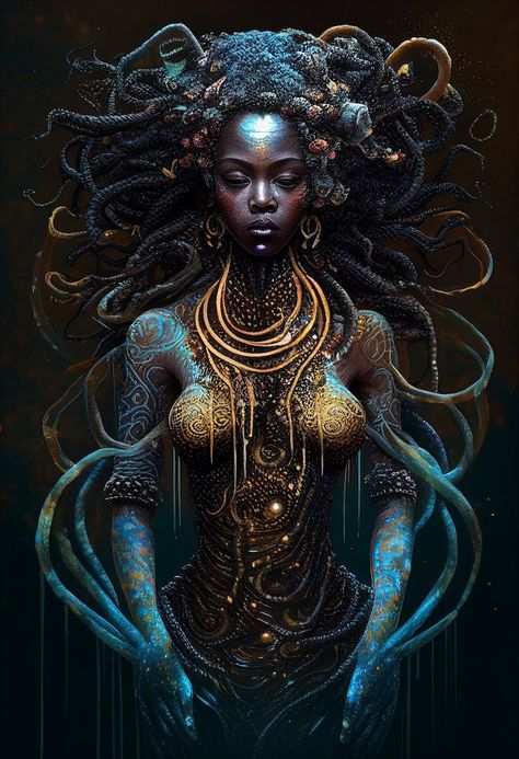 Voodoo Art, Mami Wata, Quantum Entanglement, African Spirituality, Mother Goddess, Spiritual Awareness, Fantasy Artwork, Book Characters, Black Art