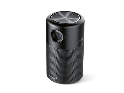 The portable projector Nebula Capsule with its striking cylindrical shape has a 360-degree speaker emitting sound in all directions. When connected to an external source player via Bluetooth 4.0, it can also be used as a standard speaker. Thanks to DLP technology, brightness and contrast are automatically adjusted to produce an optimum image. The seamless aluminium alloy body design renders the projector durable and gives it a modern appearance. Portable Projector, Home Tv, Amazon Echo, Home Entertainment, Red Dots, Projector, Aluminium Alloy, Speaker, Sound