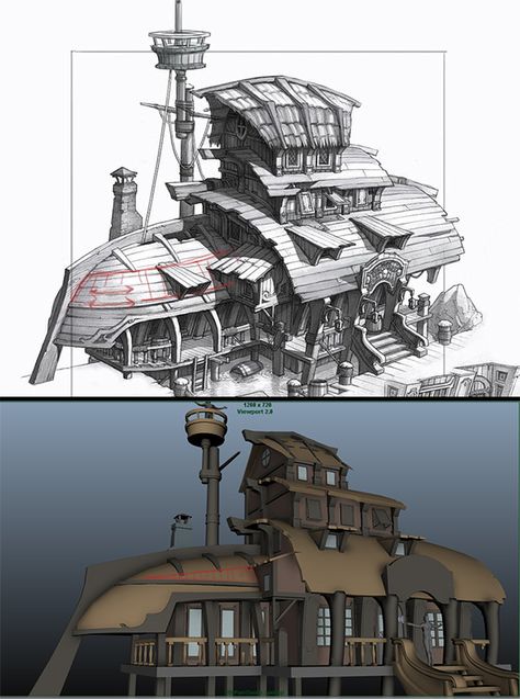 Environment Props, Bg Design, Building Concept, Digital Art Gallery, Main Game, Prop Design, Arte Fantasy, Pirate Ship, Environment Design