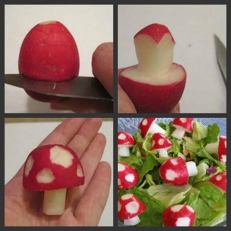 How cute is THIS in a salad?? Design Cibo, Food Garnish, Decorações Com Comidas, Fruit Kabobs, Creative Food Art, Vegetable Carving, Food Carving, Fruit Carving, Food Garnishes