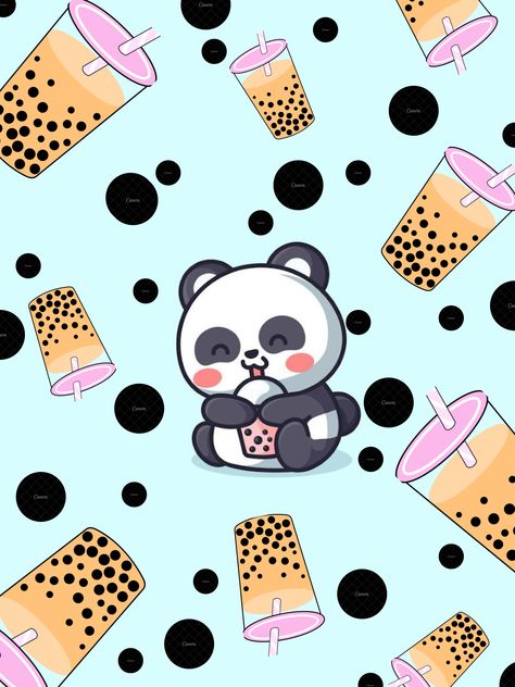 Cute boba bear but now its a panda! Panda Bubble Tea, Boba Bear, Cute Boba, Tea Wallpaper, Bubble Tea Shop, Boba Tea, Cute Backgrounds, Tea Shop, Bubble Tea