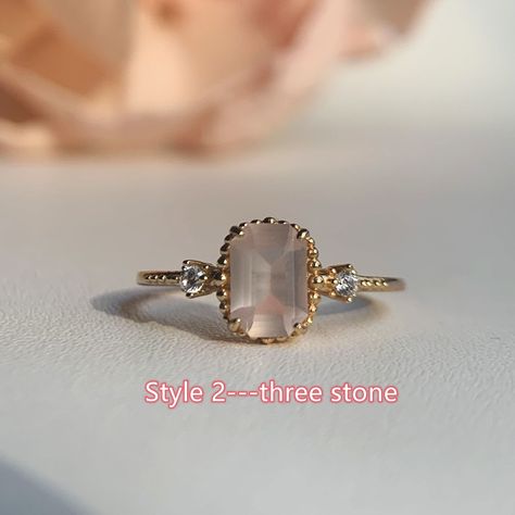 Natural Rose Quartz Ring Rose Gold Vermeil Sterling Silver Emerald Cut Engagement Rings Dainty Pink Crystal Valentine's Day Jewelry Gift 💛 RING INFORMATION 💛 * Made to Order * Stone: Natural Rose Quartz,cz * Main Stone Size: 5x7MM * Metal: Gold plated 925 sterling silver,if you need Solid 14K 18K gold,please contact me. 💛 FREE SHIPPING Beautiful gift box included. 💛 Thank you for visiting our shop! Feel free to contact us if you have any questions :) Engagement Rings Dainty, Emerald Cut Engagement Rings, Rose Quartz Ring Engagement, Rings Dainty, Emerald Cut Engagement, Emerald Engagement Ring Cut, Rose Quartz Ring, Vintage Style Wedding, Ring Rose Gold