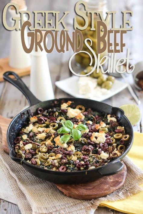 Greek Ground Beef Recipes, Greek Ground Beef, Spinach Dinner, Ground Beef Skillet, Grass Fed Beef Recipes, Beef Skillet, Ground Recipes, Skillet Dishes, Dinner With Ground Beef