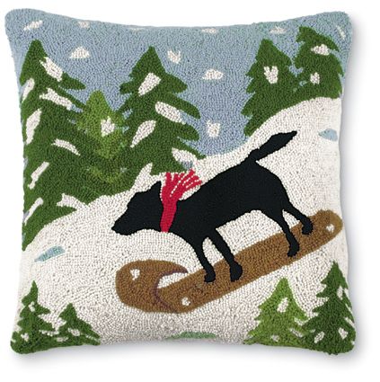 Hook Pillow, Black Labs Dogs, Dog Hook, Hooked Pillow, Lab Dogs, Hooked Wool, Chocolate Labrador, Wool Throw Pillows, Christmas Pillows