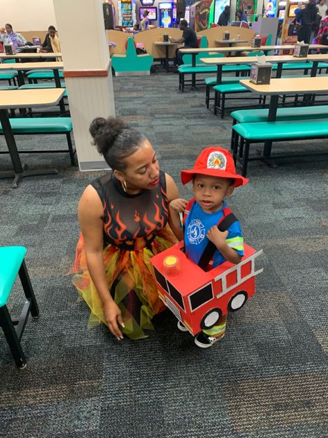 Fire Engine Costume, Dog Fire Truck Costume, Diy Firetruck Costume Cardboard Boxes, Fire Truck Costume Diy, Diy Fire Truck Costume, Firetruck Costume, Firefighter Costume Kids, 2022 Halloween Costumes, Unique Toddler Halloween Costumes