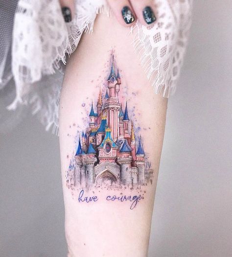 Sleeping Beauty Tattoo, Disney Castle Tattoo, Tattoos Disney, Disney Tattoos Small, Rosen Tattoo Frau, Disney Sleeve Tattoos, Tattoo Disney, Matching Friend Tattoos, Paris Tattoo