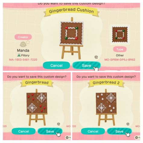 Acnh Gingerbread Design, Acnh Gingerbread, Animal Crossing Christmas Design Codes, Acnh Holiday, Cottage Path, Path Acnh, Acnh Christmas, Acnh Codes, Animal Crossing Villagers