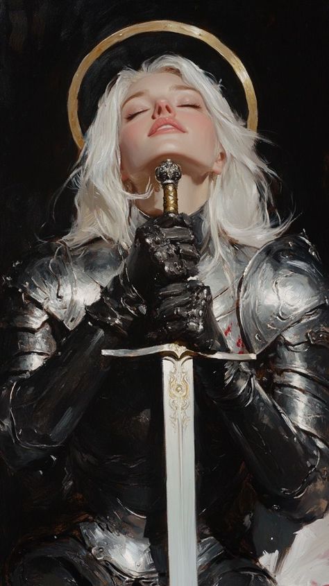 Armored Woman, Long White Hair, Female Armor, Female Knight, Textured Painting, Beautiful Dark Art, Fantasy Warrior, Arte Fantasy, Fantasy Inspiration