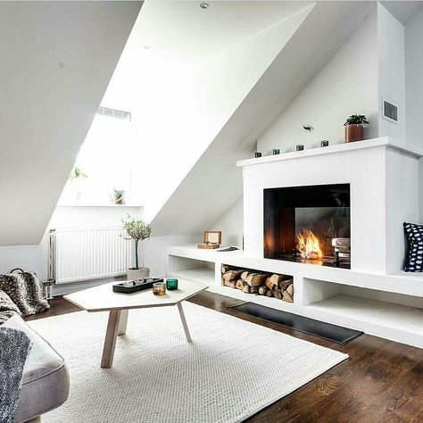 Stay Warm this Winter with These 3 Fireplace Ideas #Winterfireplacedesign, Winter Decoration Scandinavian Fireplace, Bright Living Room Decor, Black Brick Fireplace, Pretty Living Room, White Living Room Decor, Living Room Themes, Living Room Decor Inspiration, Bright Living Room, Fireplace Ideas