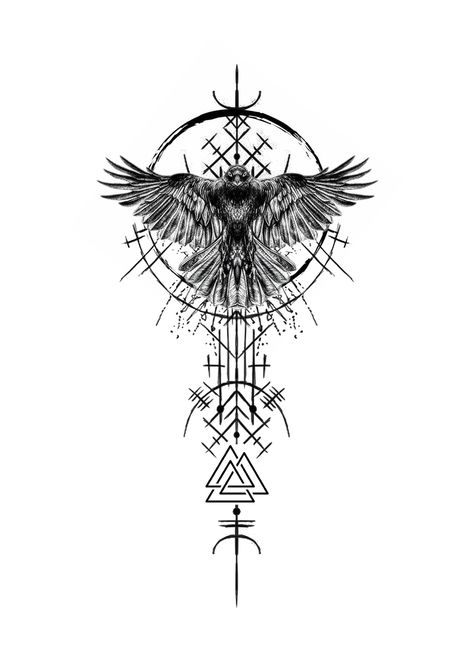 Odin Back Tattoo, Odin Symbol Norse Mythology, Scotish Men Tattoo, Nordic Style Tattoo, Nordic Neck Tattoo, Seer Vikings, Nordic Back Tattoo, Norse God Tattoo, Gungnir Tattoo