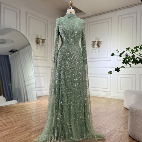 LA72591 Dubai Evening, Elegant Cape, Celebrity Bride, Beaded Embellishments, Unconventional Wedding Dress, Fancy Gowns, Bridal Elegance, Long Sleeve Evening Dresses, Cute Prom Dresses