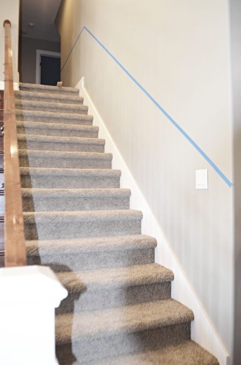 Install Chair Rail, Stair Moulding, Chair Railing, Couple Notes, Staircase Molding, Stairway Makeover, Stairs Landing Carpet, 3rd Child, Stair Paneling