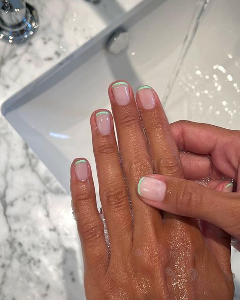 The 31 Best Colourful French-Manicure Ideas to Try Now | Who What Wear UK Colourful Tips Nails, French Tip Nail Colors, French Polish Nails, Colour French Nails, Colour French Tip, Coloured French Nails Tips, Colour French Tips Nails, Colored French Manicure, Coloured French Tips