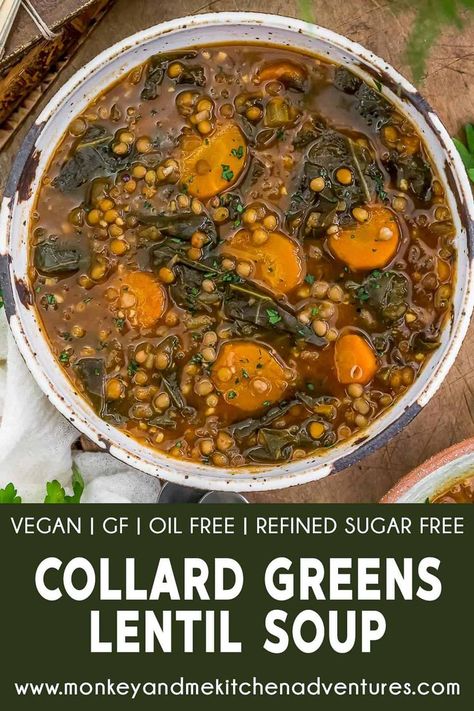 Recipe For Collard Greens, Collard Green Soup, Vegan Collard Greens, Green Lentil Soup, Monkey And Me Kitchen Adventures, Monkey And Me, Collard Greens Recipe, Slow Cooker Lentils, Vegan Party Food