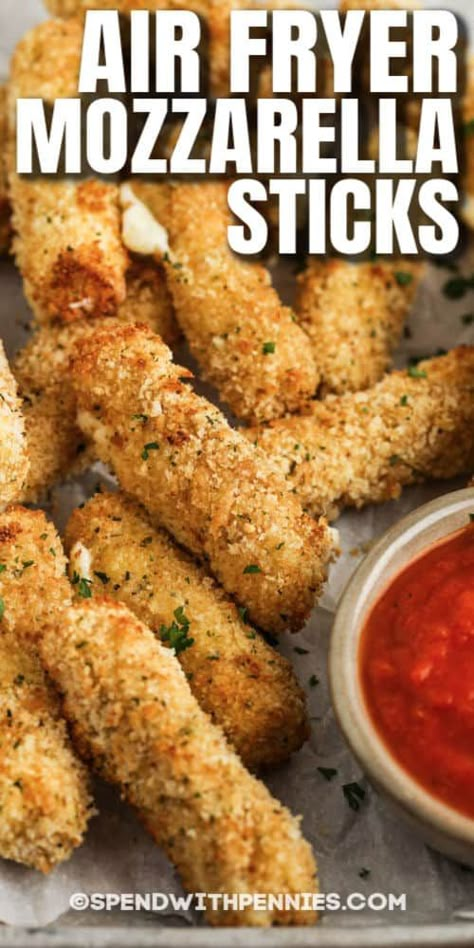 Try making homemade Air Fryer Mozzarella Sticks for game night! Deliciously hot and melty, these will be the best appetizer on the snack table! #spendwithpennies #airfryermozzarellasticks #mozzarellasticks #appetizer #recipe #snack #homemade #frozen #best #panko #airfryer Mozzerella Stick Recipe Easy Air Fryer, Xmas Apps, Air Fryer Mozzarella Sticks, Air Fryer Mozzarella, Homemade Mozzarella Sticks, Homemade Italian Seasoning, Homemade Mozzarella, Culinary Food, Mozzarella Recipes