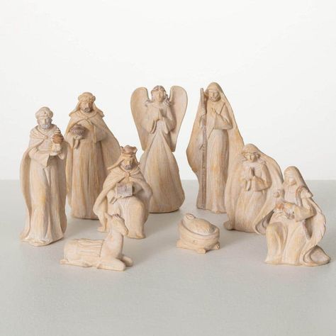 This minimalist nativity scene brings the simple wonder of the Christmas story to your home in neutral tones that complement any decor. Perfect for those who prefer a less traditional nativity, the neutral color palette of creams, tans and browns allows the figures to blend elegantly into your existing color scheme without distracting from the spirit of the season. Display them on a mantel, shelf or tabletop to quietly evoke the peace and joy that the birth of Jesus Christ brings each Christmas. This versatile nativity set will become a treasured part of your holiday decor for years to come. For over 55 years, Sullivans has become an industry leader in home decorations. Our brand is rooted in tradition while incorporating modernized trends to keep your home looking up to date with timeless Minimalist Nativity Scene, Minimalist Nativity, White Nativity Set, Jesus Christmas Decorations, Christian Christmas Decorations, The Christmas Story, Christmas Nativity Set, Neutral Christmas Decor, Christmas Nativity Scene