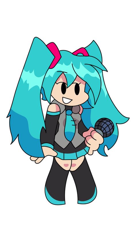 This cute girl is the sister of the Boyfriend in Vs. Hatsune Miku mod. She is Vocaloid/Piapro Studio character known as Hatsune Miku. Her appearance features cyan hair with pink hair bands, black... Romantic Boyfriend, Seni 2d, Vocaloid Characters, Classic Monsters, Fun Sized, Mario And Luigi, Original Song, Cartoon Cat, Iconic Characters