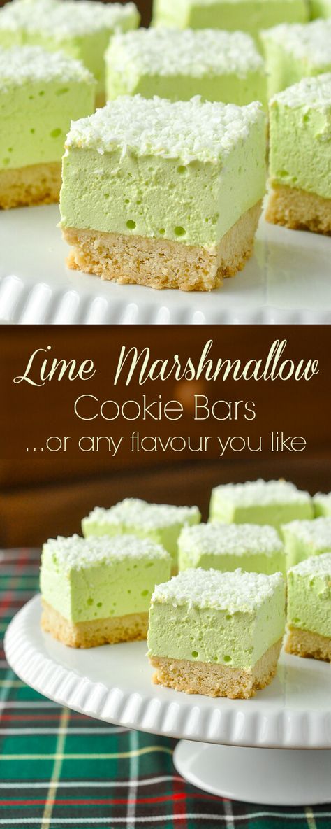 Marshmallow Cookie Bars - easy to make in any flavour you like. The shortbread cookie bottom gets topped by a homemade marshmallow layer made from your favourite flavour of Jello! Jello Marshmallow Recipe, Jello Squares, Marshmallow Desserts, Homemade Marshmallow Recipe, Jello Dessert, Cookie Bars Easy, Weight Watcher Desserts, Dessert Halloween, Homemade Marshmallow