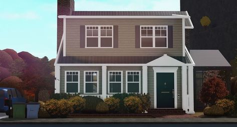 Bloxburg Neighborhood Layout, Small Colonial House, Farmhouse Bloxburg, Bloxburg Autumn, Bloxburg Neighborhood, Suburban Town, Roblox Houses, Bloxburg Inspiration, Small Colonial