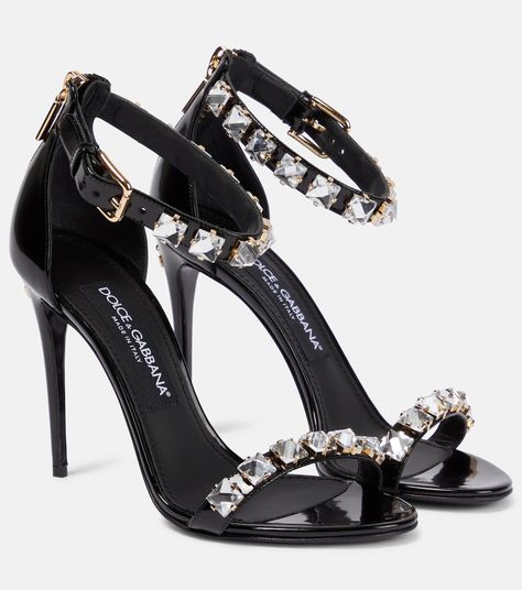 Embellished Patent Leather Sandals in Black - Dolce Gabbana | Mytheresa Dolce And Gabbana Shoes, Leather Corset Belt, Jeweled Shoes, Jeweled Sandals, Dolce Gabbana Shoes, Boot Jewelry, Fancy Shoes, Cute Heels, Jimmy Choo Shoes