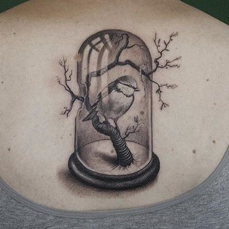 Amazing bird in a cloche tattoo ♥ Songbird Tattoo, G Tattoo, Facial Tattoos, Home Tattoo, Tattoo Illustration, Abstract Tattoo, Birds Tattoo, Get A Tattoo, Fun At Work