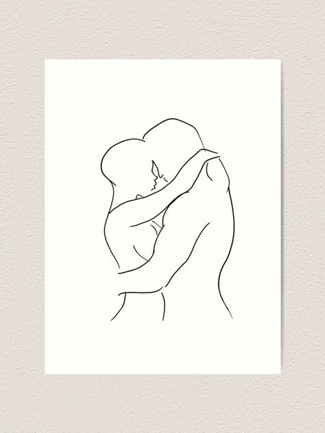 "Lovers Hugging Minimalist Sketch" Art Print by jessephotoart | Redbubble Lovers Sketch Art, Hug Sketch Simple, 2 People Hugging Drawing, Drawing Lovers Sketches, Hug Drawing Simple, Lovers Sketch Couple, Two People Hugging Drawing, Hugging Line Art, Couple Hugging Drawing