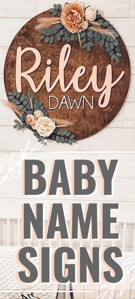 Nursery Wood Signs Name, Nursery Sign Ideas, Baby Girl Nursery Name Sign, Wood Name Signs Nursery, Diy Name Signs For Nursery, Baby Bedroom Ideas Neutral, Baby Name Signs For Nursery, Baby Room Ideas Early Years, Nursery Theme Ideas