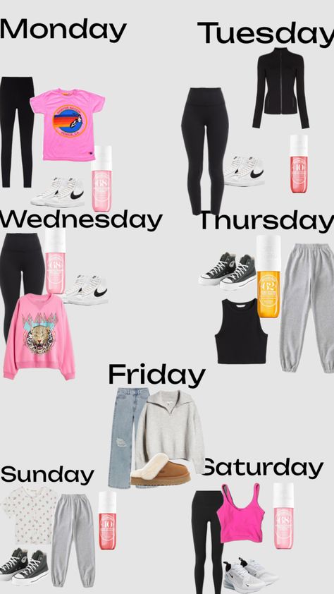 Oulfit based on the days of the week #preppy #outfitinspo Days Of The Week Outfits, Outfits For The Week, Cute Middle School Outfits, Outfits Of The Week, Middle School Outfits, Friday Saturday Sunday, Weekly Outfits, Days Of The Week, Cute Preppy Outfits