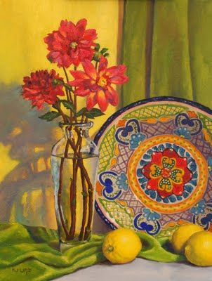 Dahlias with a Mexican Platter Still Life | Elizabeth Floyd Mexican Platter, Susan Abbott, Aesthetic Draw, Mexican Art Painting, Mexican Paintings, Latino Art, Still Life Artists, Mexican Culture Art, Night Illustration