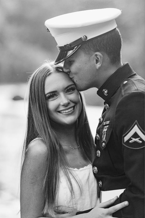 Marine Couple Photography, Marine Engagement Photos, Marine Engagement Pictures, Marine Couple Pictures, Military Couple Photoshoot, Marine Photoshoot, Sailor Photoshoot, Navy Engagement Photos, Marine Boyfriend