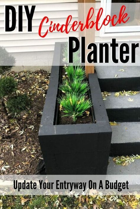 Large cement planters make for great, modern outdoor style. However, as a DIY option, they take a lot of cement, and building the forms is no small task. When I saw these smaller, solid cinder blocks available at Menards for only $1.09, I decided to give this simple technique a shot. We're thrilled with the results. How To Build A Brick Planter, Make A Planter Easy Diy, Diy Planter Boxes Concrete, Diy Long Planters Outdoor, Large Decorative Pots Outdoor Planters, Cheap Planter Ideas Diy, How To Make A Cement Planter, Cinderblock Diy Projects, Make Planters Diy