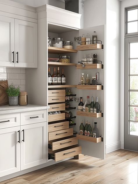 Pantry Measurements Shelves, Kitchen Built In Pantry, Pantry Black And White, Full Wall Pantry, Pantry Wall Ideas, Wall Pantry Ideas, Pantry Size, Pantry Shelving Ideas, Under Shelf Storage