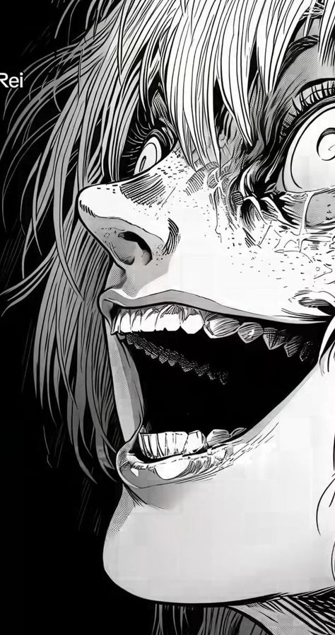 Anime Mouth, Creepy Drawings, Anime Smile, Japanese Horror, 다크 판타지, Dark Art Drawings, Animation Art Character Design, Dark Art Illustrations, Scary Art