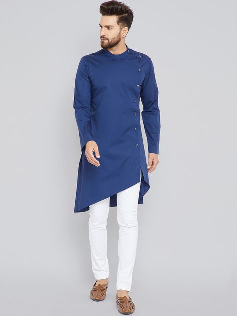 See Designs Men Blue Solid Straight Kurta - | 1124 Short Kurta For Men, Boys Kurta Design, Wedding Kurta For Men, Design Kurta, Kurta Pajama Men, Groom Dress Men, Gents Kurta Design, Gents Kurta, Kurta Men