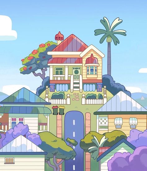 La casa de Bluey Bluey Bingo House, Bluey Backyard Background, Bluey Show Wallpaper, Bluey's House, Bluey Background Art Deco, Bluey Cartoon Background, Bluey Show, Bluey Cartoon House, Bluey Cartoon Background Art