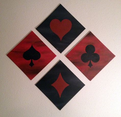 Painting Playing Cards Ideas Easy, Suits Tattoo, Cards Room Decor, Playing Cards Painting, Poker Painting, Playing Cards Wall Decor, Deck Of Cards Wall Art, Ace Card Wall Art, Casa Disney