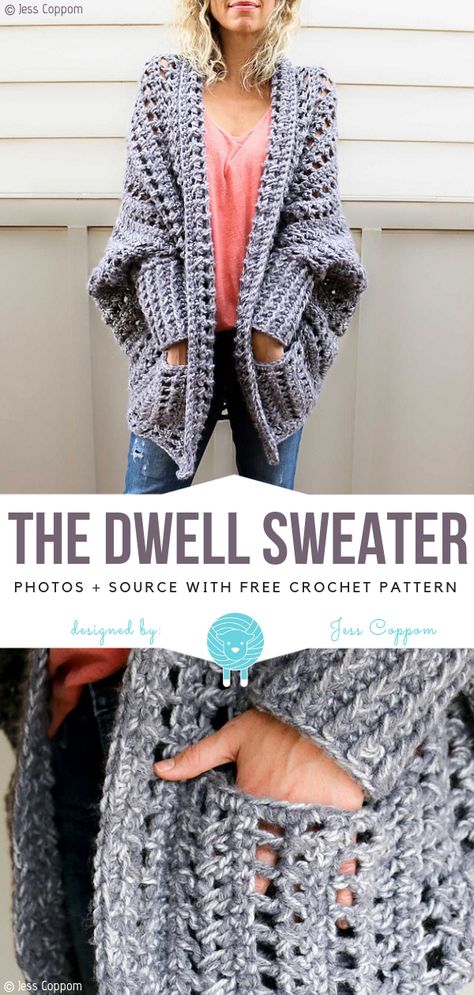 The Dwell Sweater Free Crochet Pattern Chunky Crochet Sweater, Jaket Crochet, Easy Crochet Sweater, Crochet Cocoon, Crochet Sweater Free, Gilet Crochet, Crochet Shrug Pattern, Shrug Pattern, Crochet Sweater Pattern Free